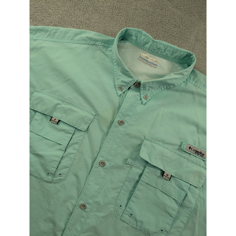 Columbia PFG Bahama II Fishing Shirt Mens XL Mint Green Short Sleeve Omni-Shade
